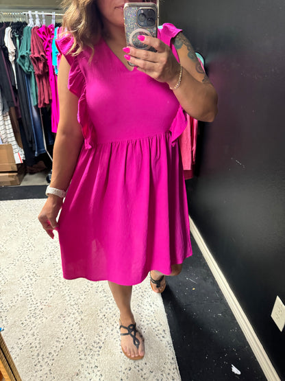 Fuchsia ruffle sleeve dress