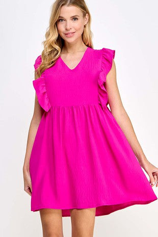 Fuchsia ruffle sleeve dress