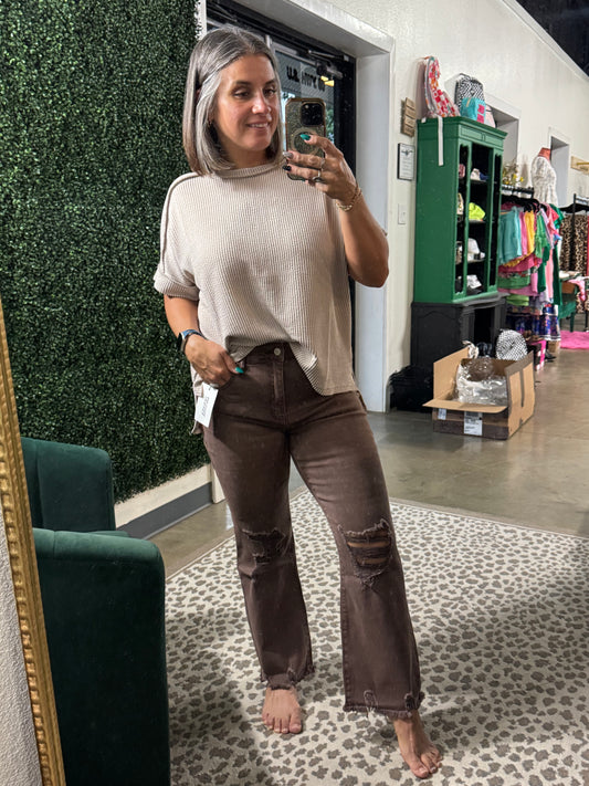 Zenana Distressed Crop - Mahogany