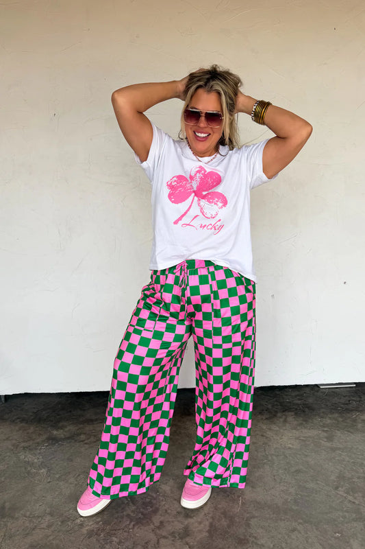 Haddie Green Pink Checkered Pant