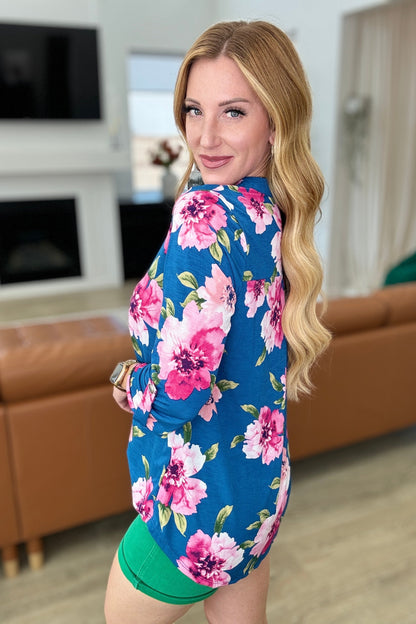 Lizzy Top in Teal and Magenta Floral