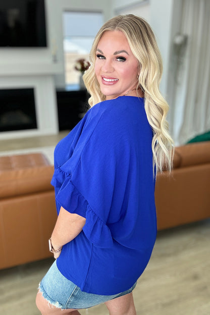 Airflow Peplum Ruffle Sleeve Top in Royal Blue