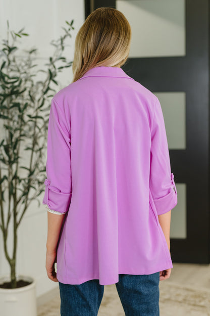 I'm Really That Gal Open Front Blazer in Orchid Glow