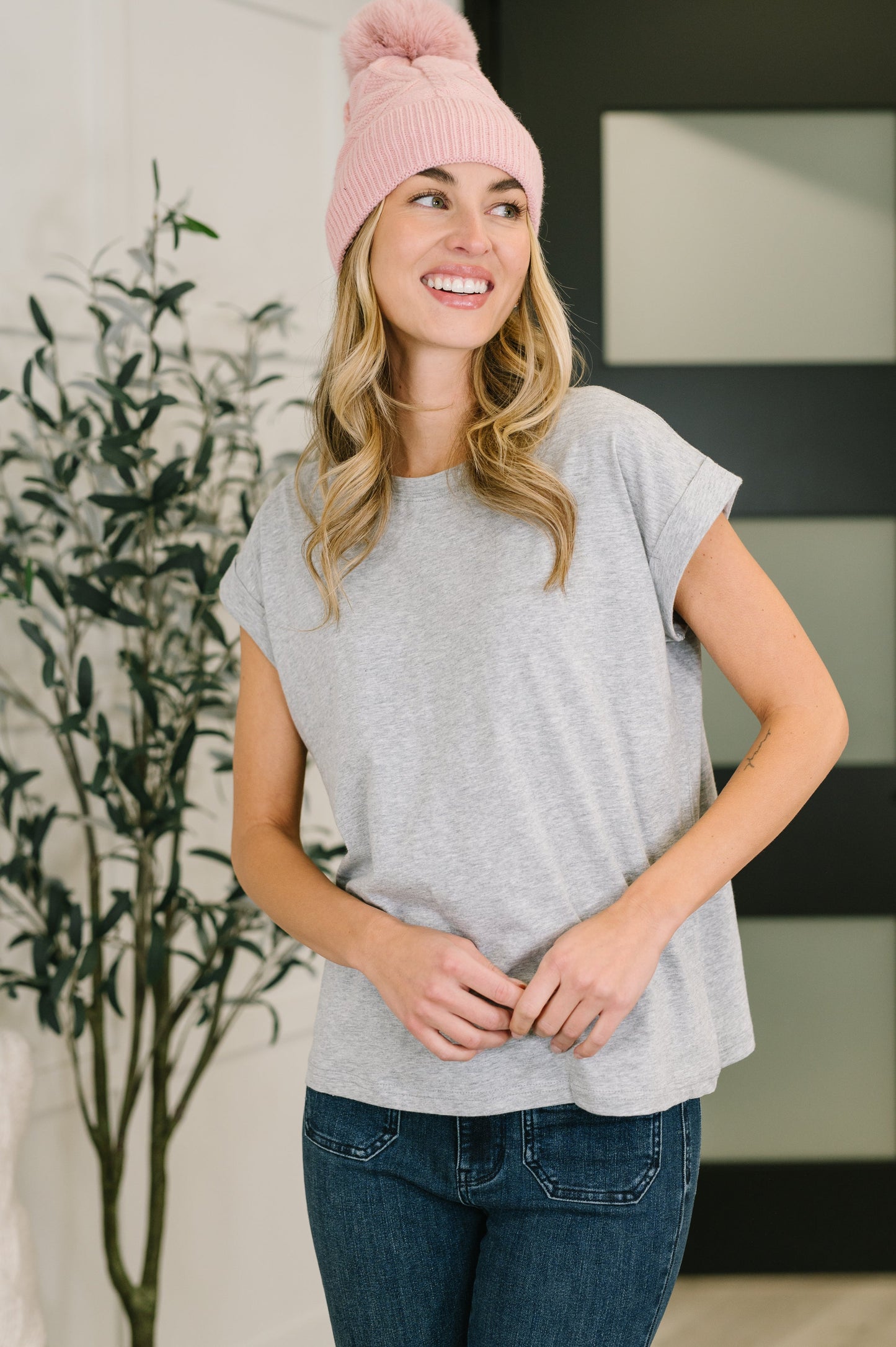 It Starts Here Basic Rolled Sleeve Tee in H Grey