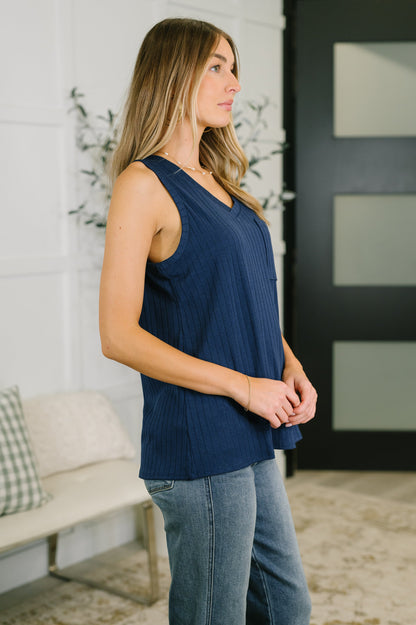 Just Give In Ribbed Knit Tank in Navy