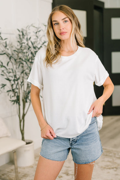 Leave It to Me Waffle Knit Relaxed Tee in Ivory