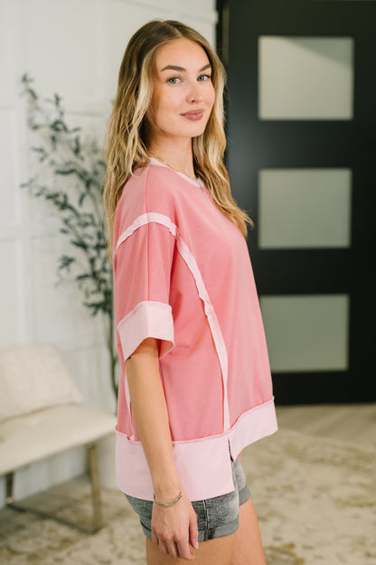 Like Two Old Friends Exposed Seam Top in Pink
