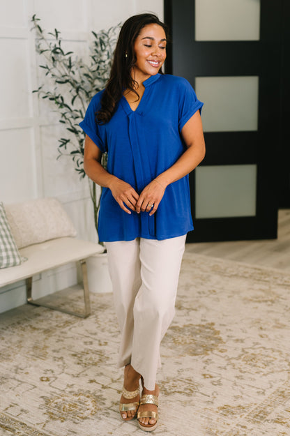 Lizzy Bloom Split Neck Blouse in Royal Blue
