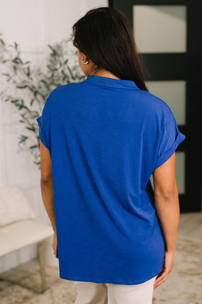 Lizzy Bloom Split Neck Blouse in Royal Blue