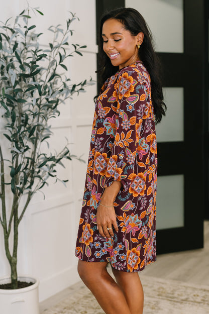 Lizzy Long Sleeve Dress in Chocolate Floral