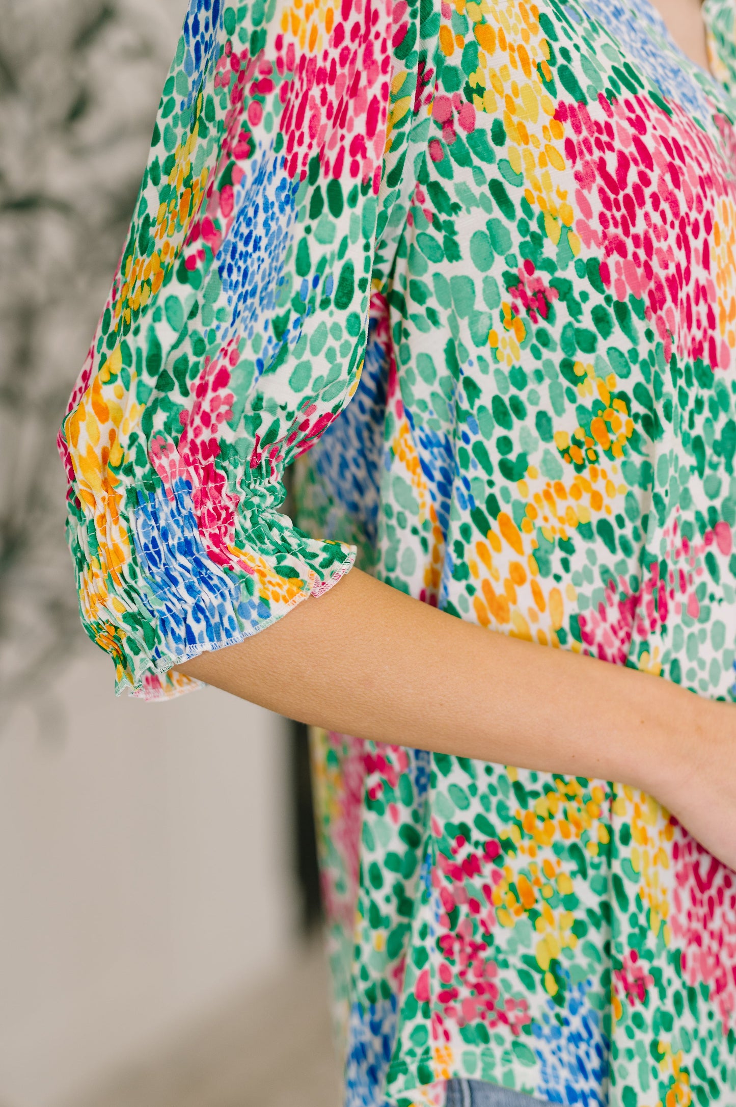 Lizzy Smock Top in Light Multi Painted