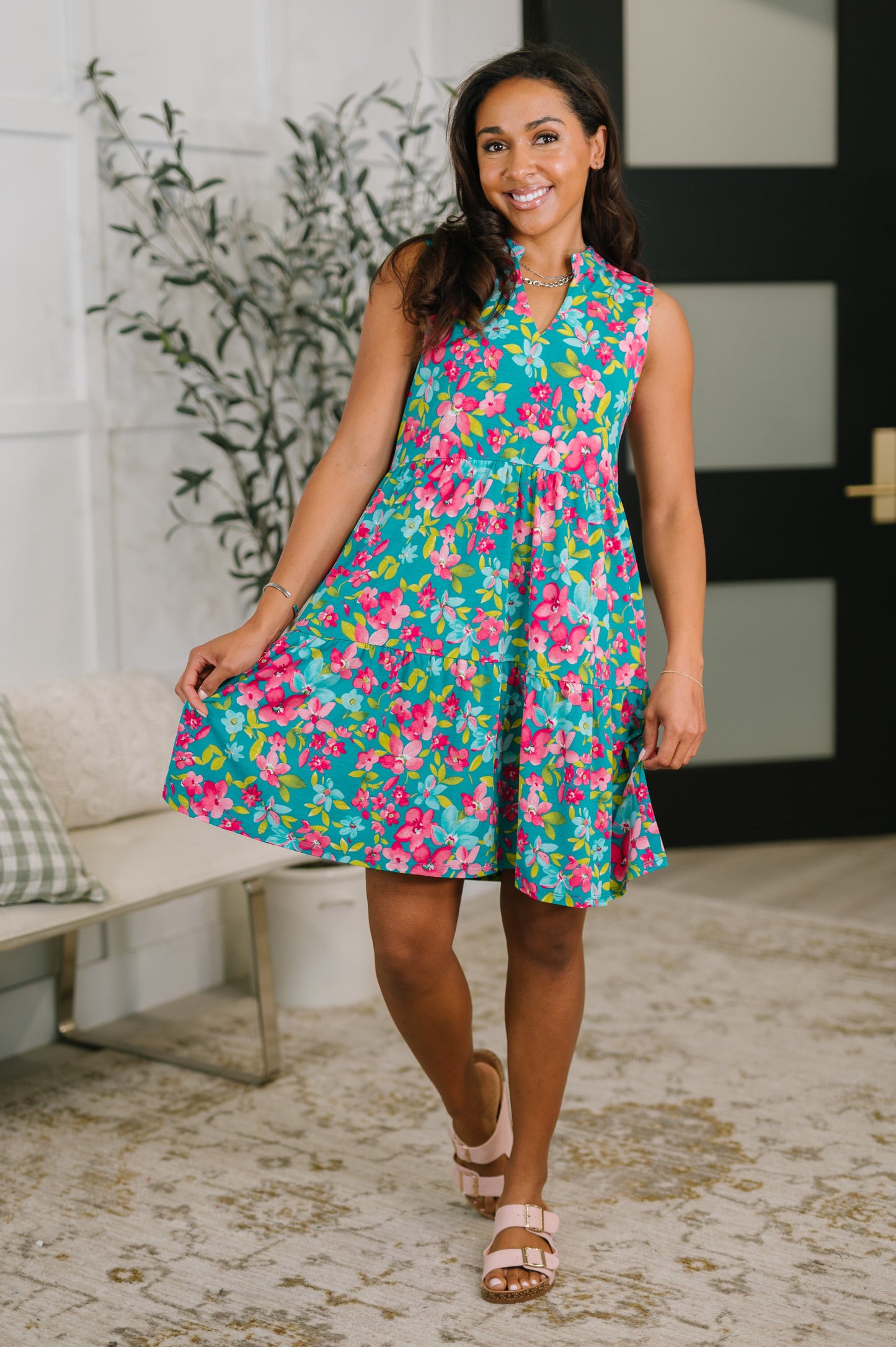 Lizzy Three Tier Tank Dress in Large Ditsy Floral