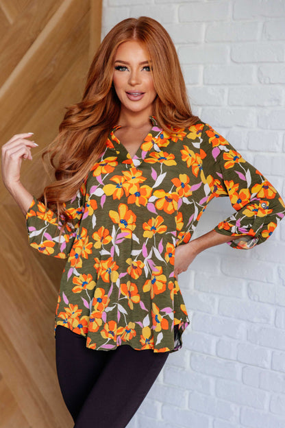 Lizzy Top in Olive and Mustard Floral