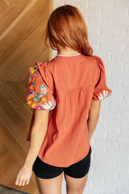 No Concerns Embroidered Sleeve Blouse