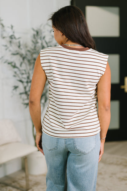 Quite Intimately Striped Muscle Tee in Brown