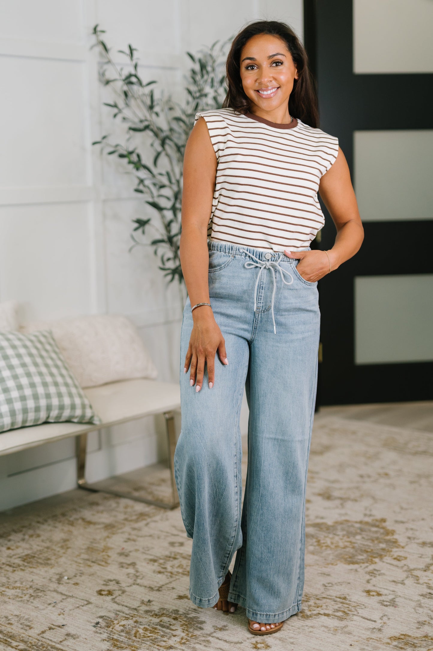 Quite Intimately Striped Muscle Tee in Brown