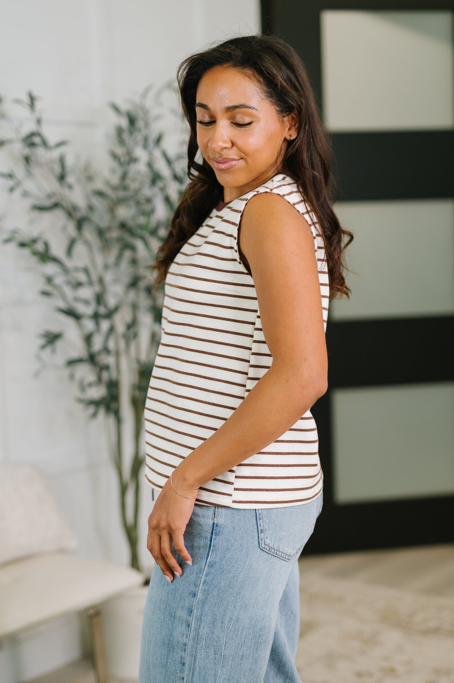 Quite Intimately Striped Muscle Tee in Brown