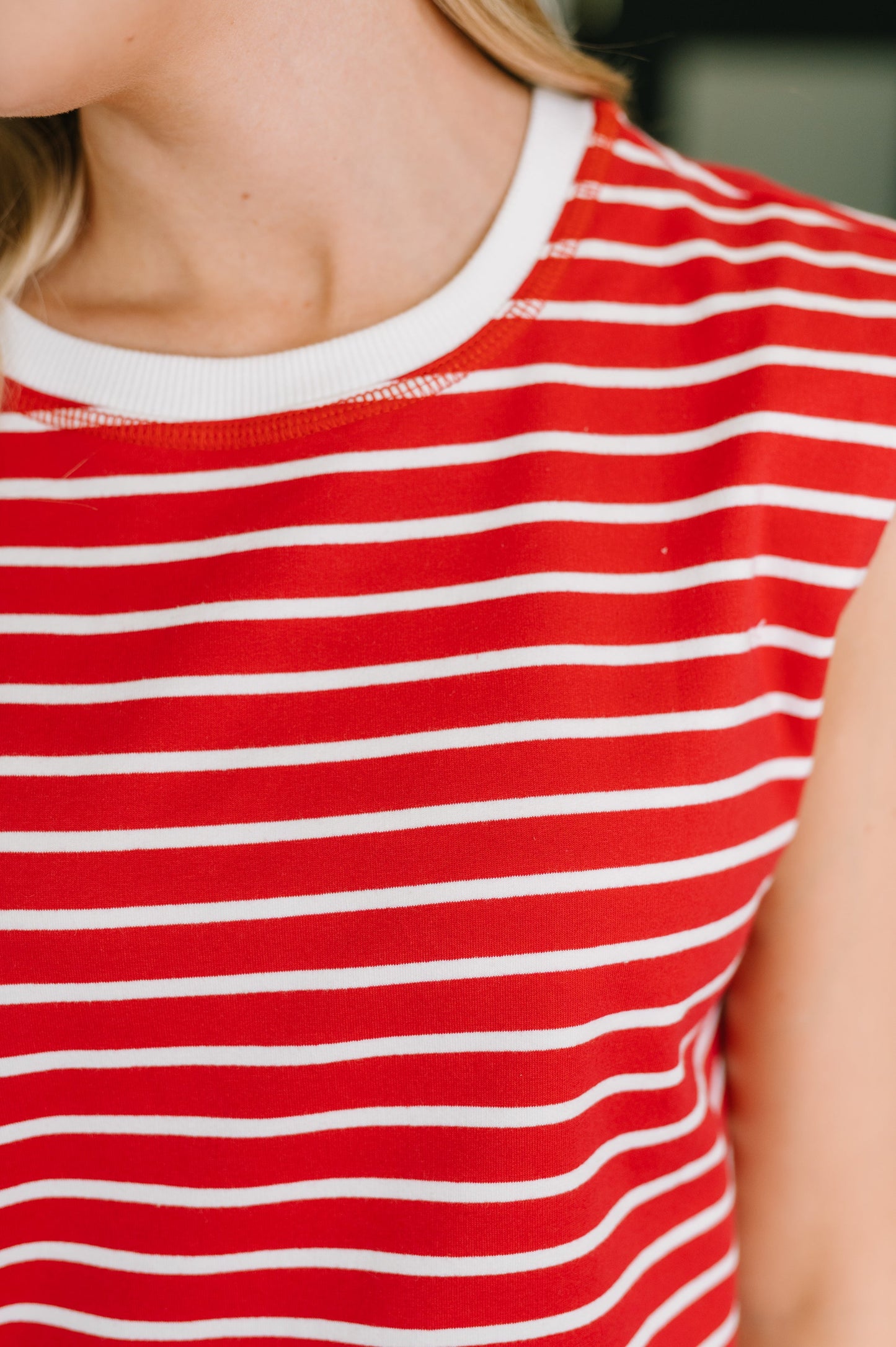 Quite Intimately Striped Muscle Tee in Red