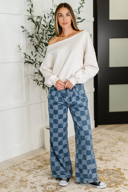 Side Hustle Off Shoulder Long Sleeve Top in Bone