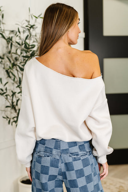 Side Hustle Off Shoulder Long Sleeve Top in Bone