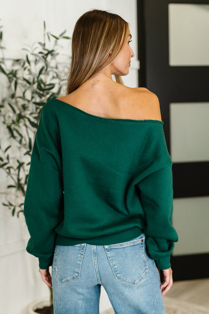 Side Hustle Off Shoulder Long Sleeve Top in  Hunter Green