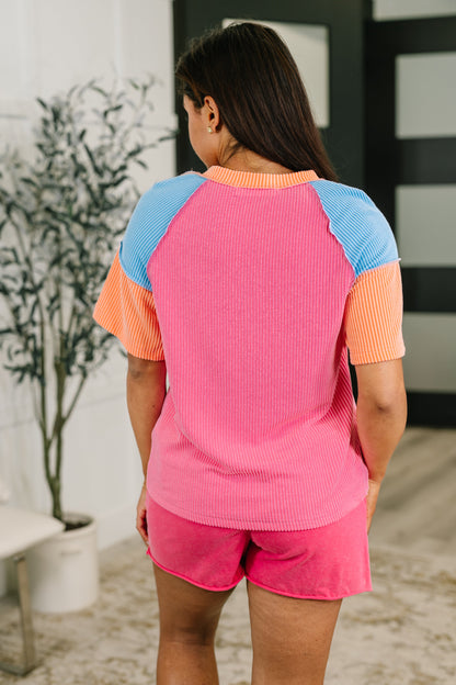 Textured Tones Color Block Top