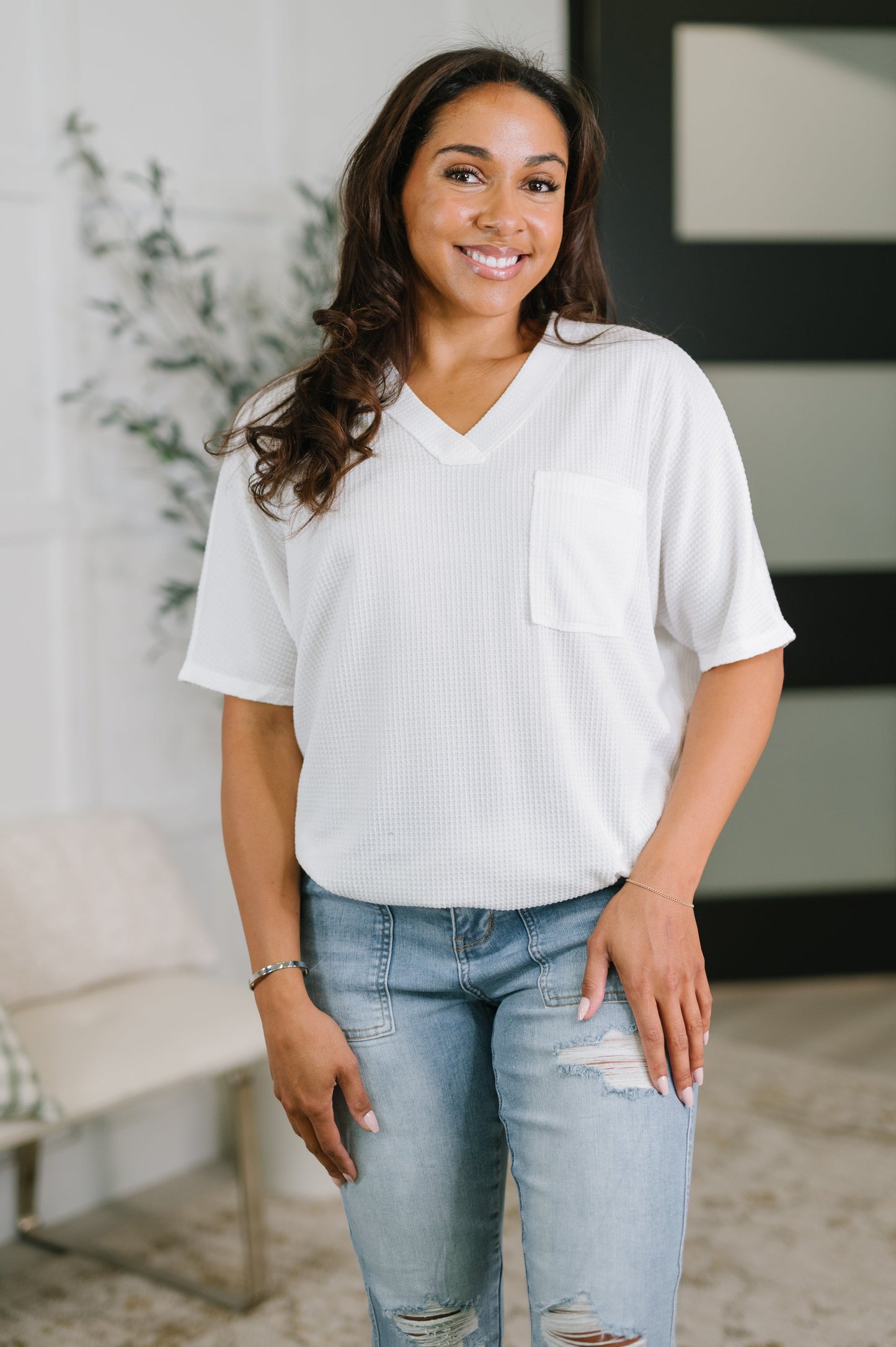 Together We're Unlimited Basic V-Neck Tee in Ivory