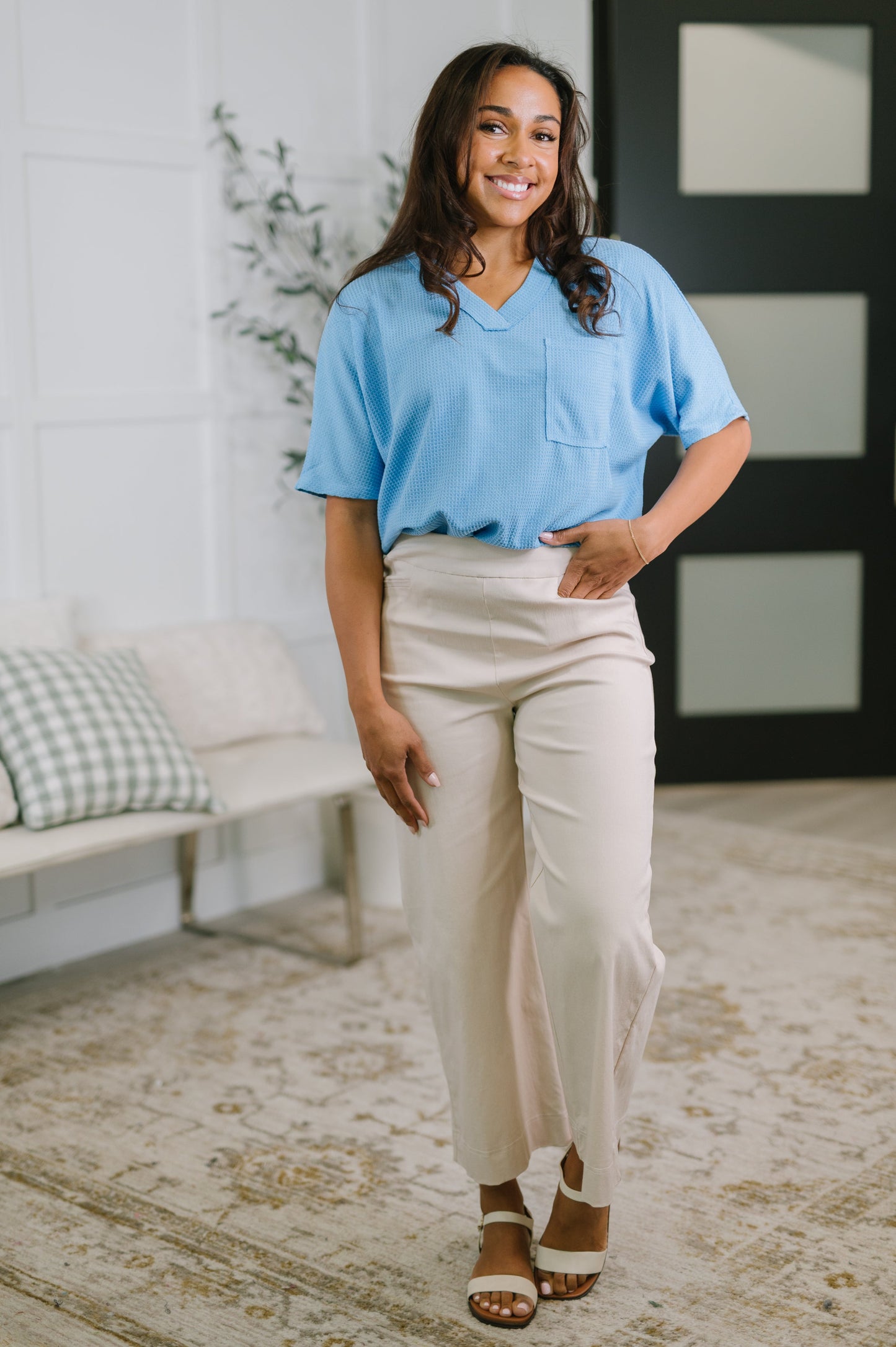Together We're Unlimited Basic V-Neck Tee in Ocean Blue