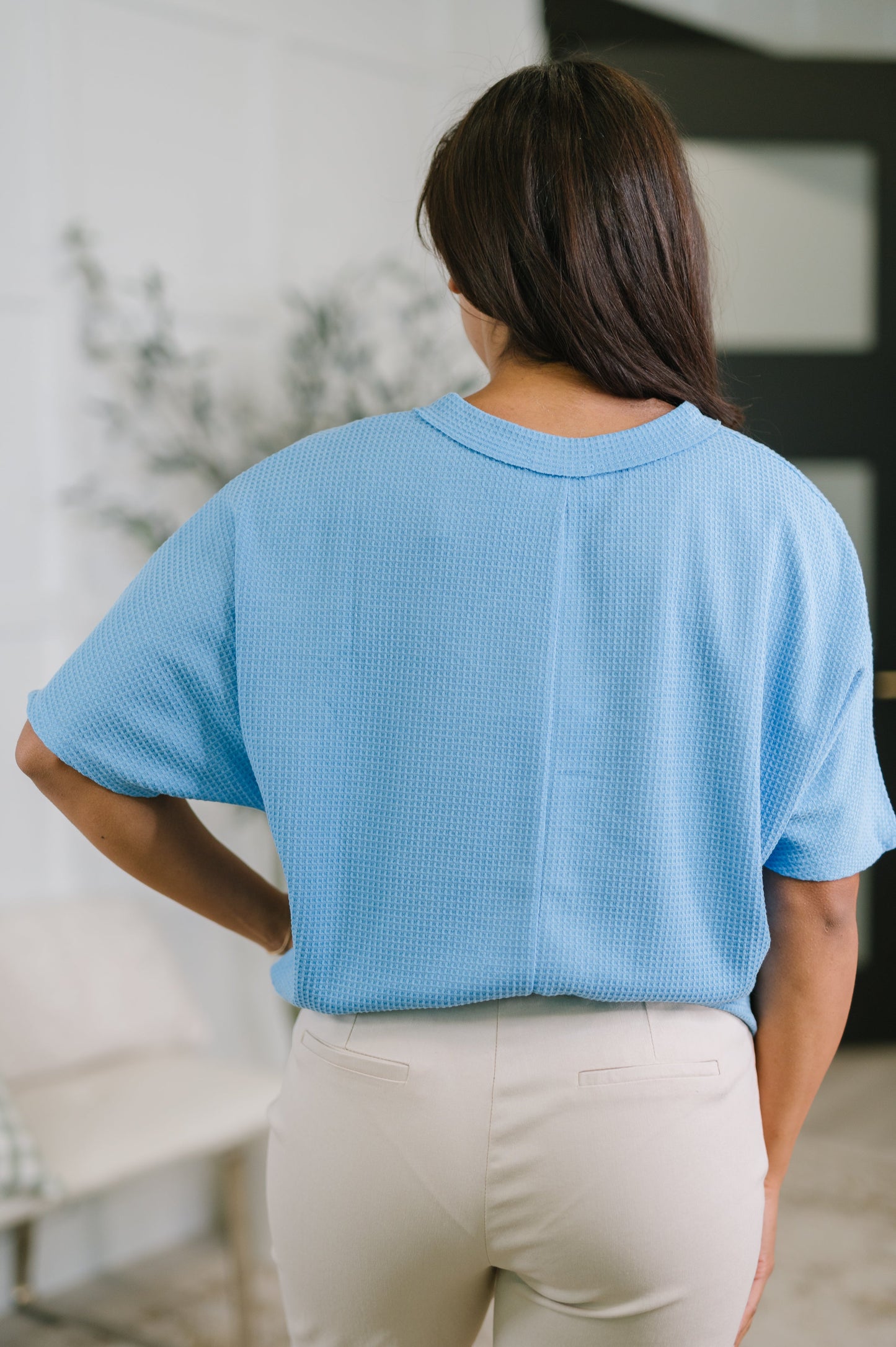 Together We're Unlimited Basic V-Neck Tee in Ocean Blue