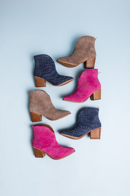 Twilight Studded Heeled Ankle Boot in Taupe