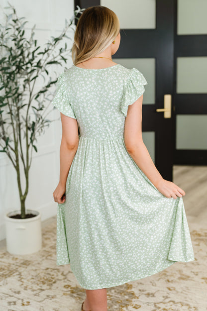 Twirl Me Softly Flutter Sleeve Dress in Sage