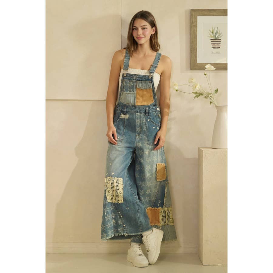 MULTI PATCH DENIM OVERALLS