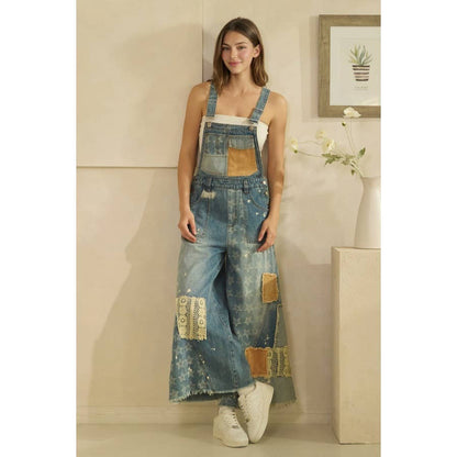 MULTI PATCH DENIM OVERALLS