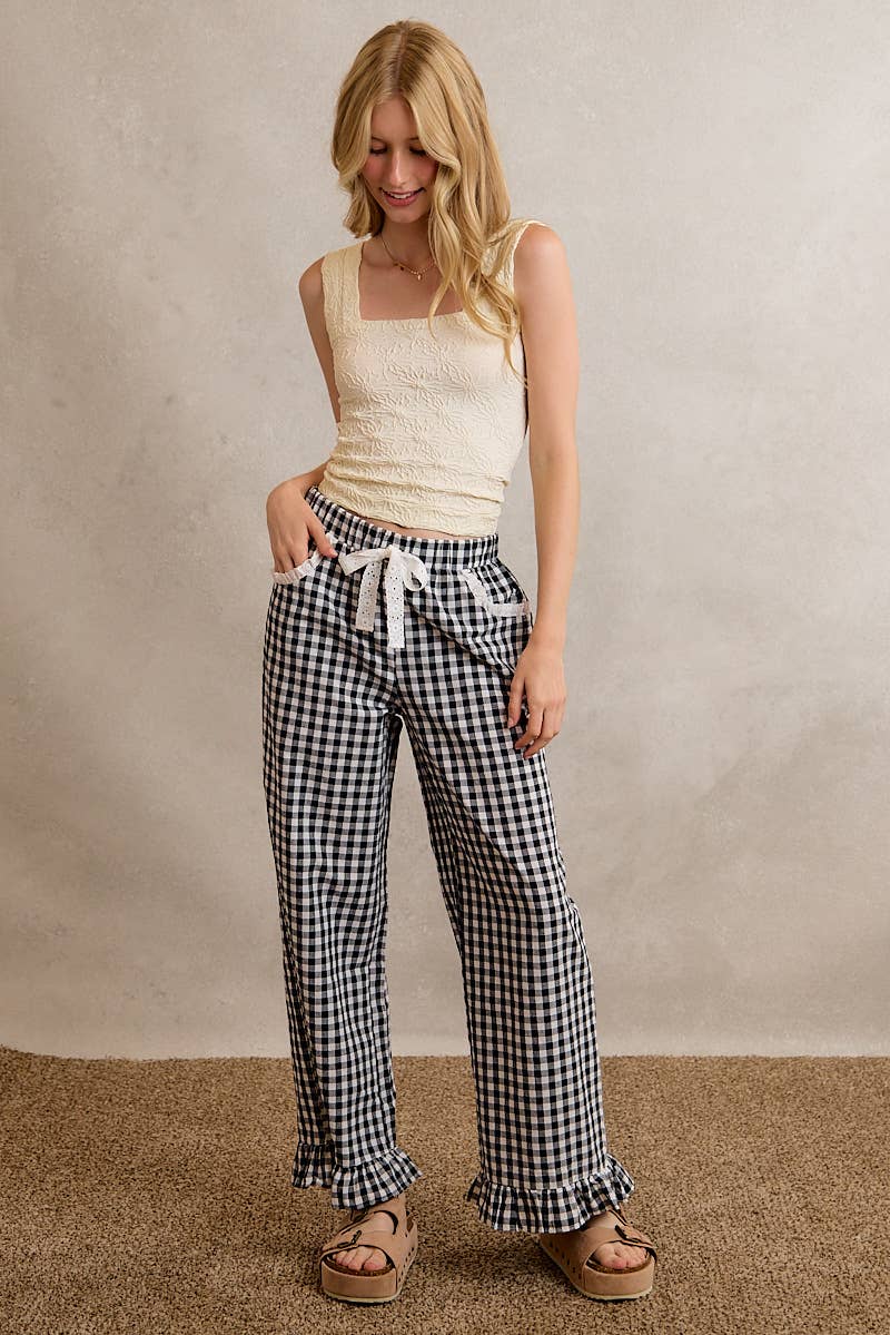 GINGHAM RUFFLED PANTS