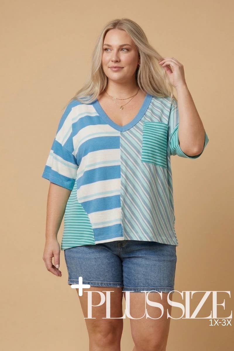 Plus Striped Mixed-Media Tee