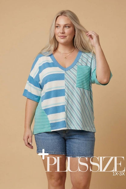 Plus Striped Mixed-Media Tee