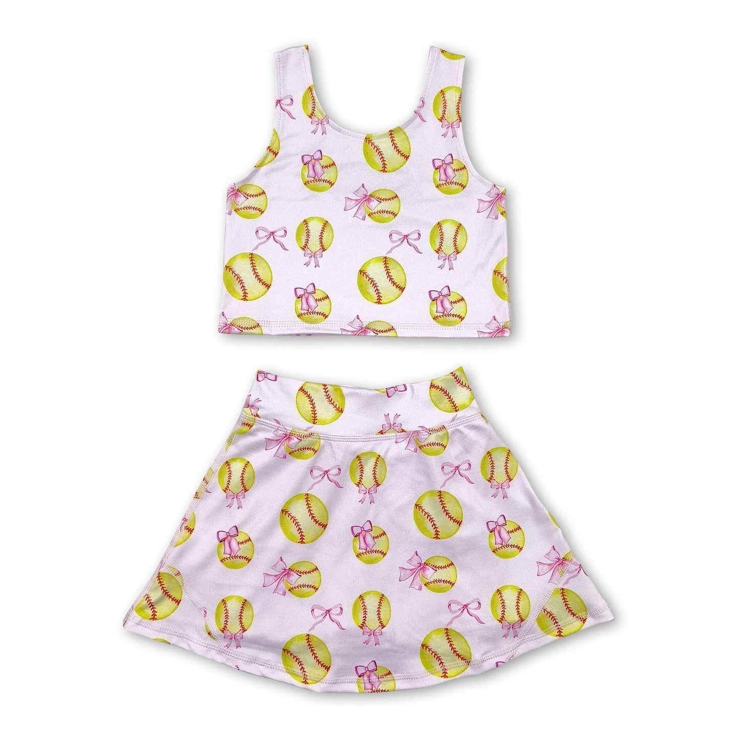 softball bow top skirt girls set