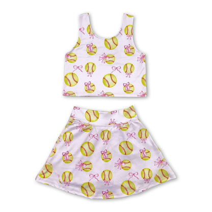 softball bow top skirt girls set