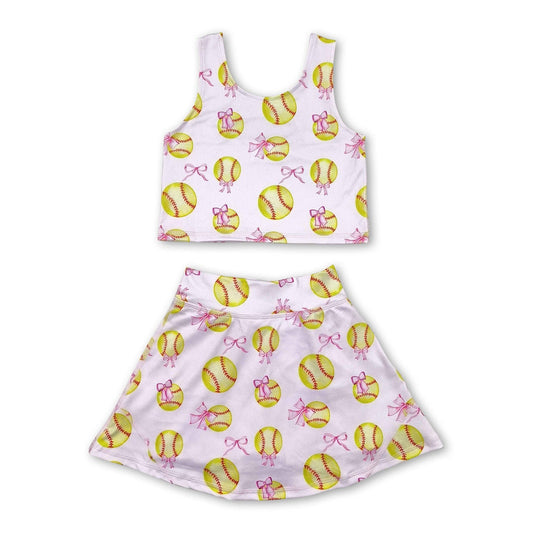 softball bow top skirt girls set