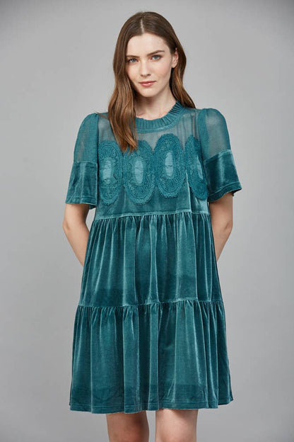 Lace Detail Velvet Dress