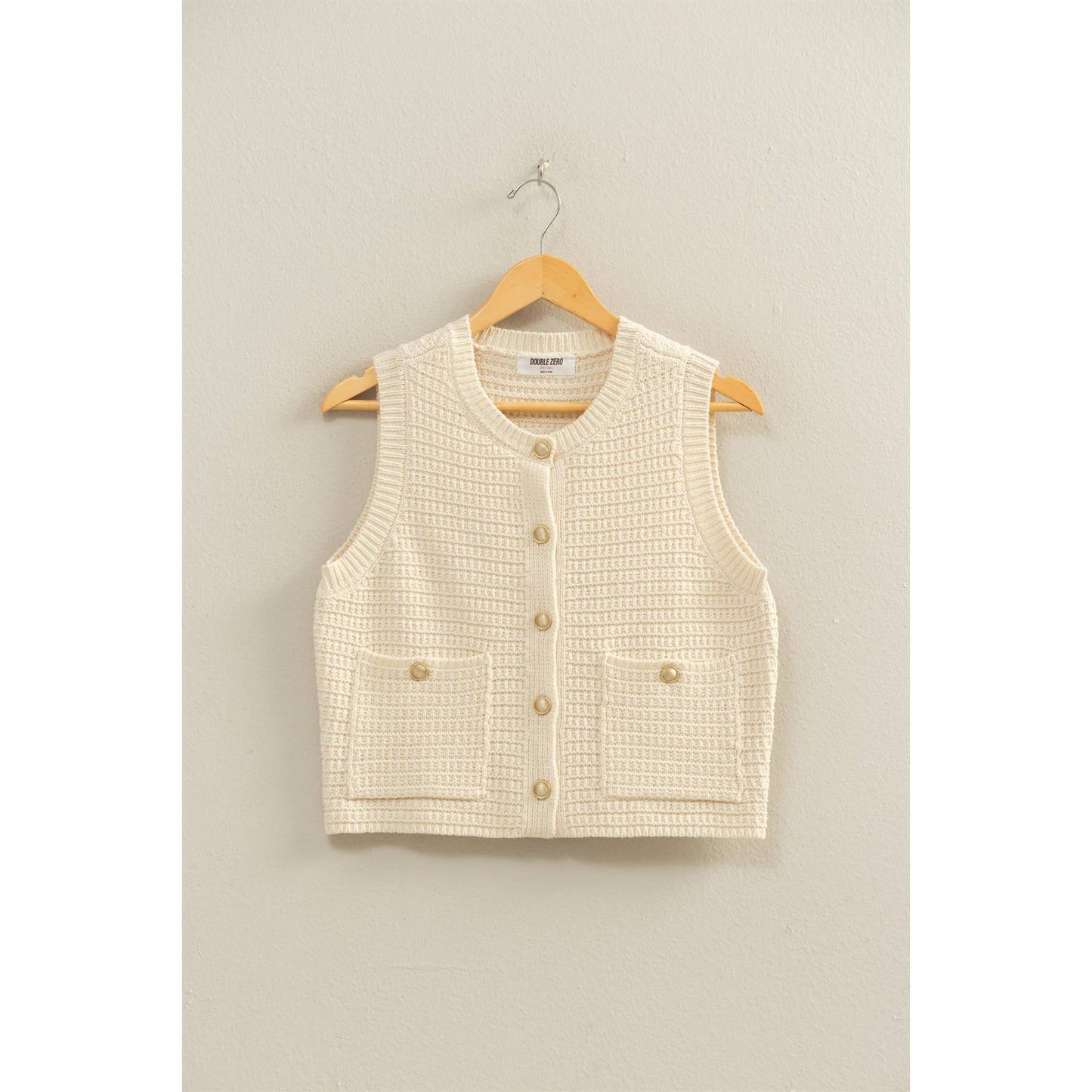 Textured Button Vest With Pocket