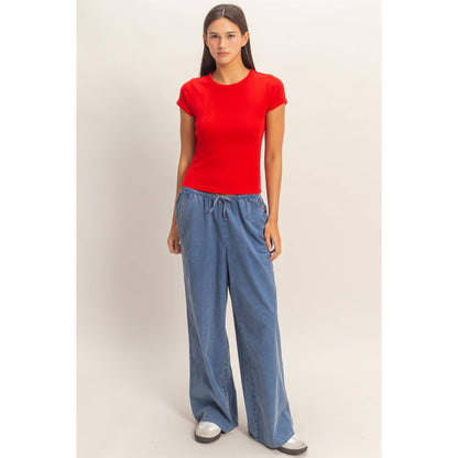 Pointelle Short Sleeve Top
