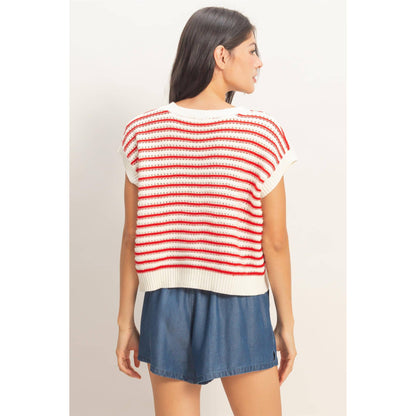Striped Sleeveless Crew Neck Top
