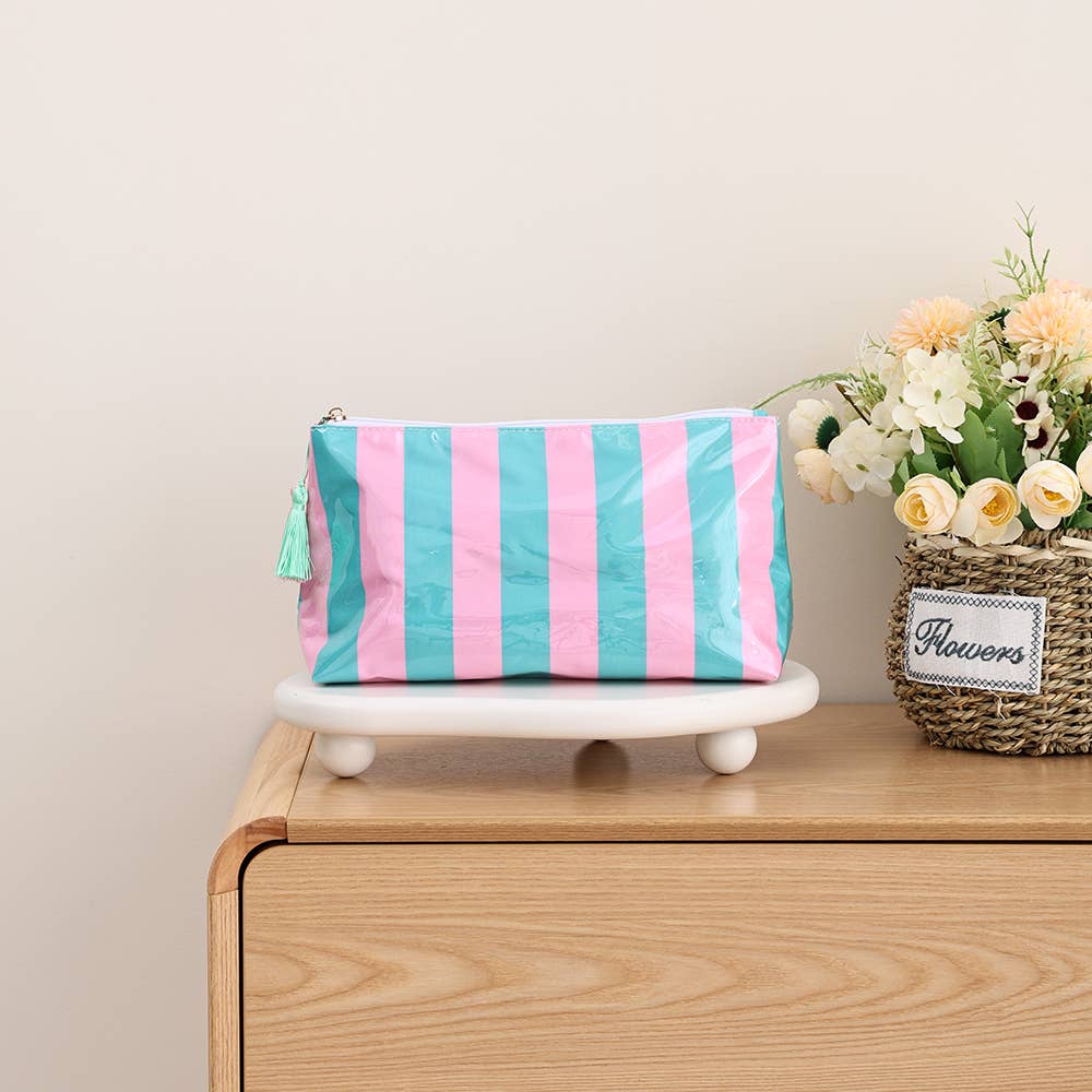 Waterproof Cosmetic Case PVC Make up Bag Fun Stripes