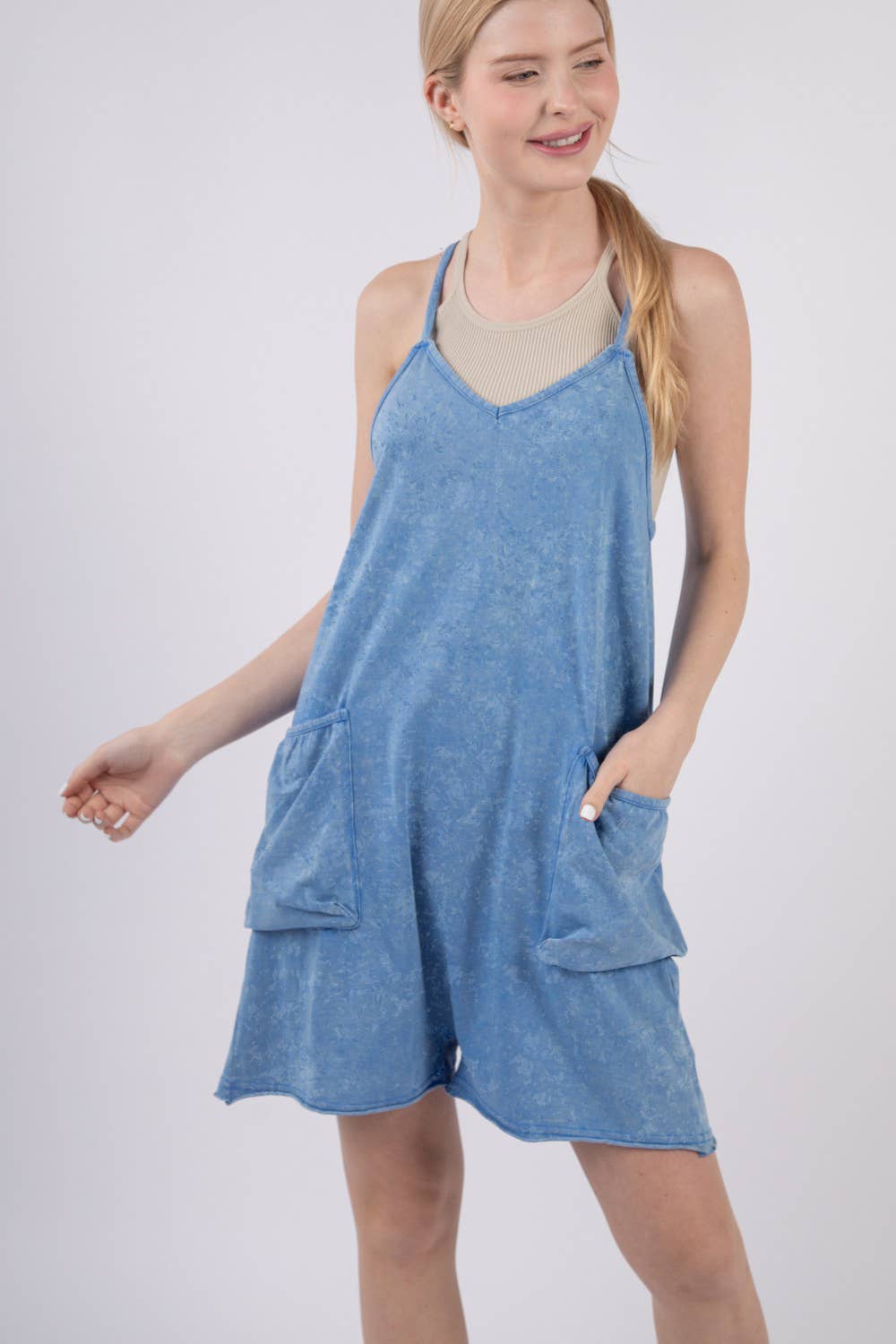 NP70359-Casual Sleeveless Washed Knit Romper