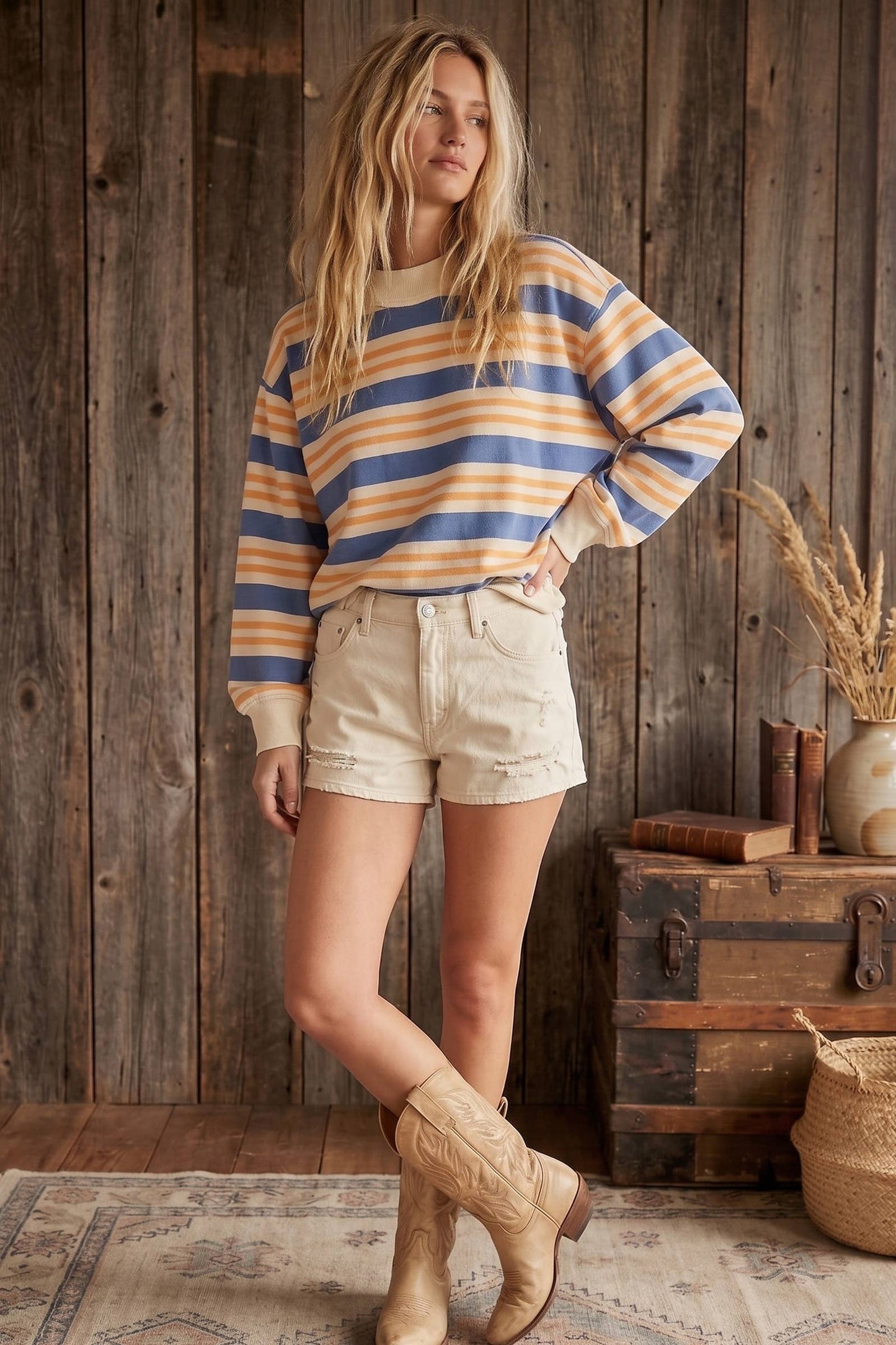Oversized Terry Striped Sweatshirt