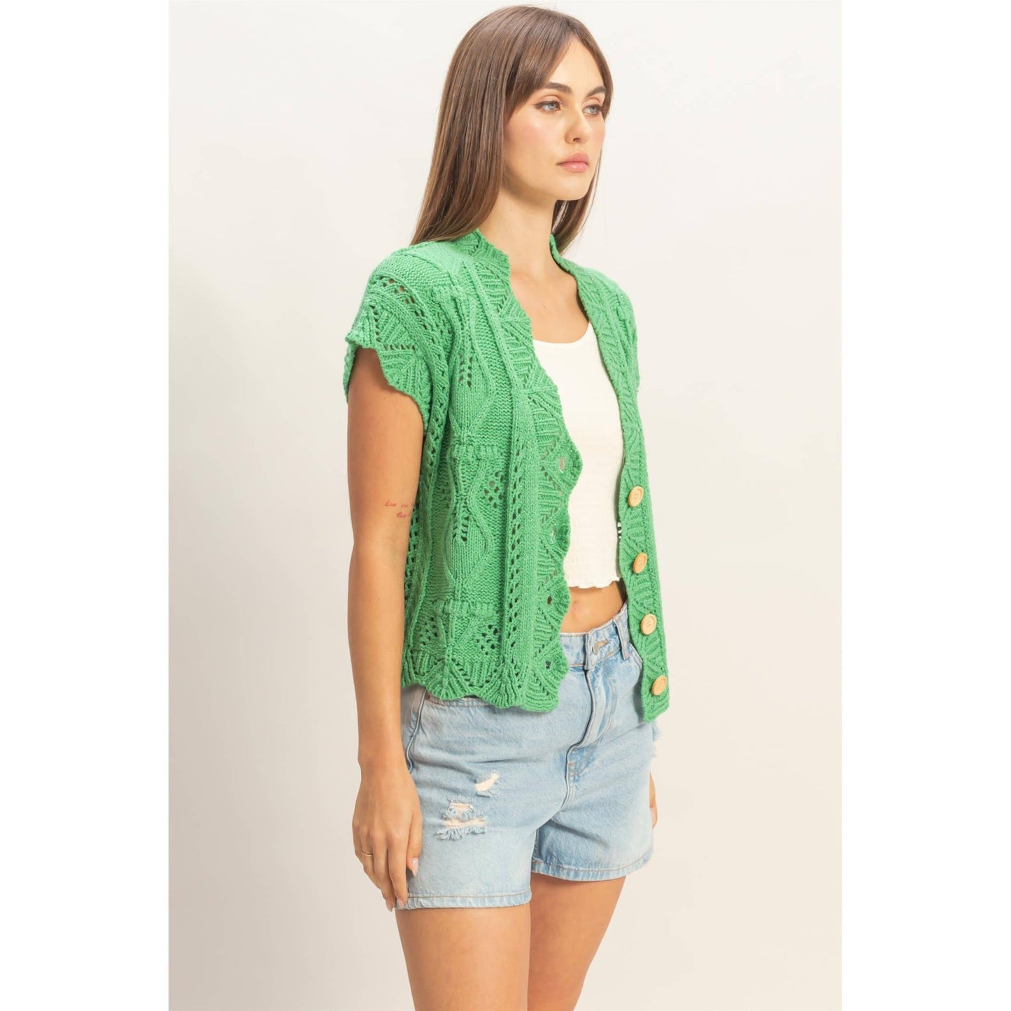 Button-Front Crochet Sweater