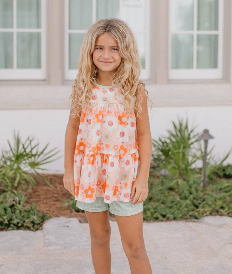 Kids Retro Flower Short Set