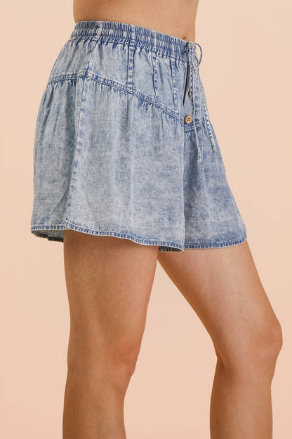Washed Denim Flare Shorts