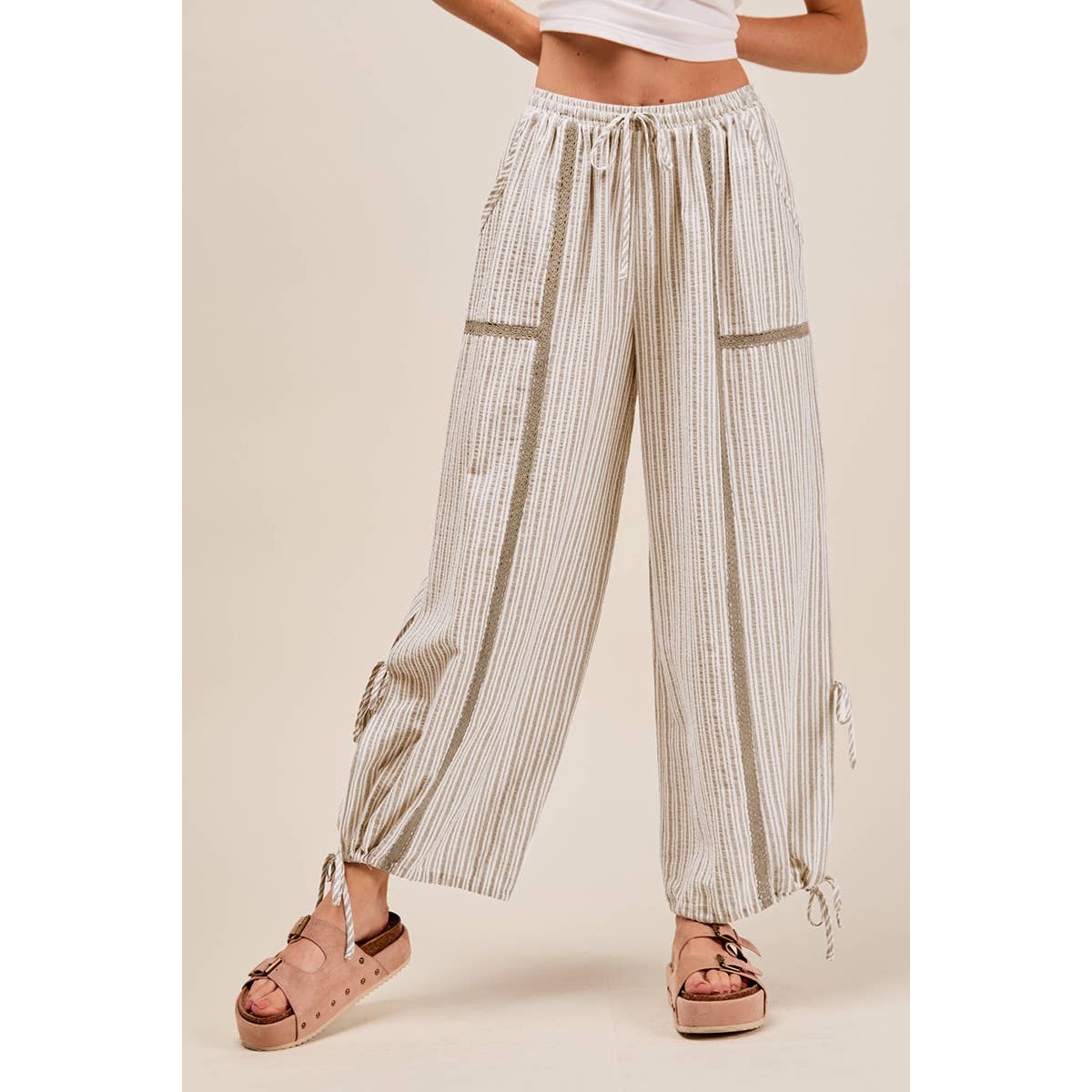 LIGHTWEIGHT MULTI STRIPE JOGGER PANTS WITH SIDE SLITS WITH T